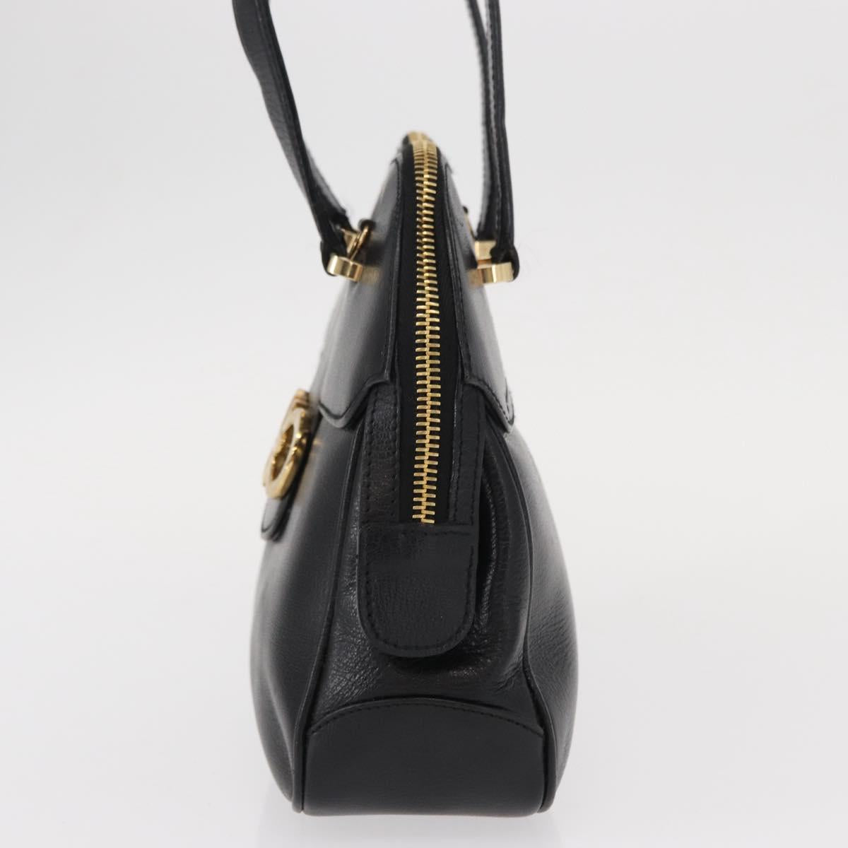 Salvatore Ferragamo Gancini Hand Bag Leather Black Gold Auth SW1799