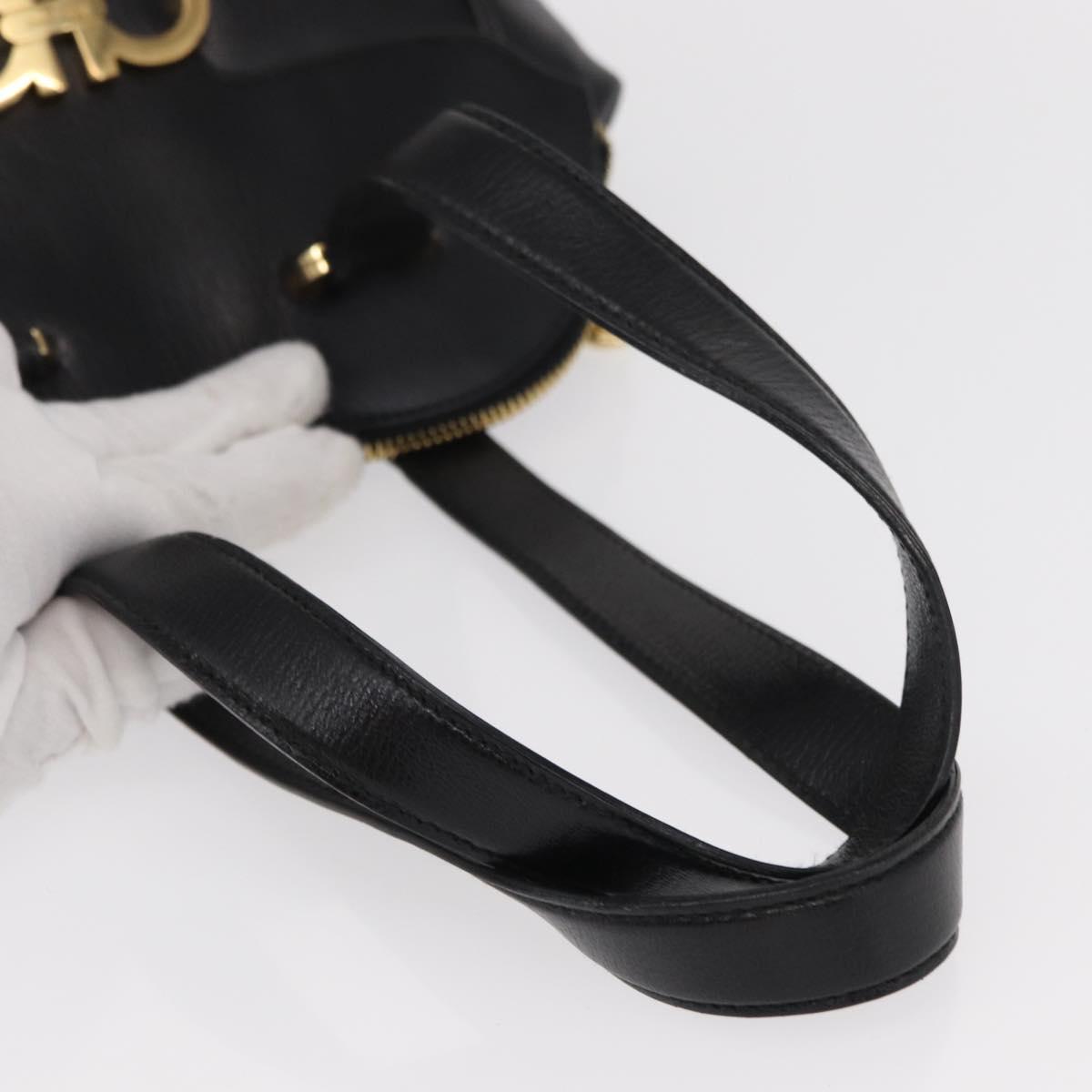 Salvatore Ferragamo Gancini Hand Bag Leather Black Gold Auth SW1799