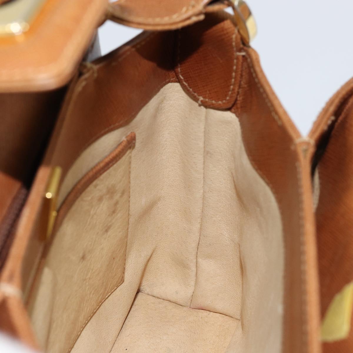 GUCCI Shoulder Bag Leather Brown Gold Auth SW1800