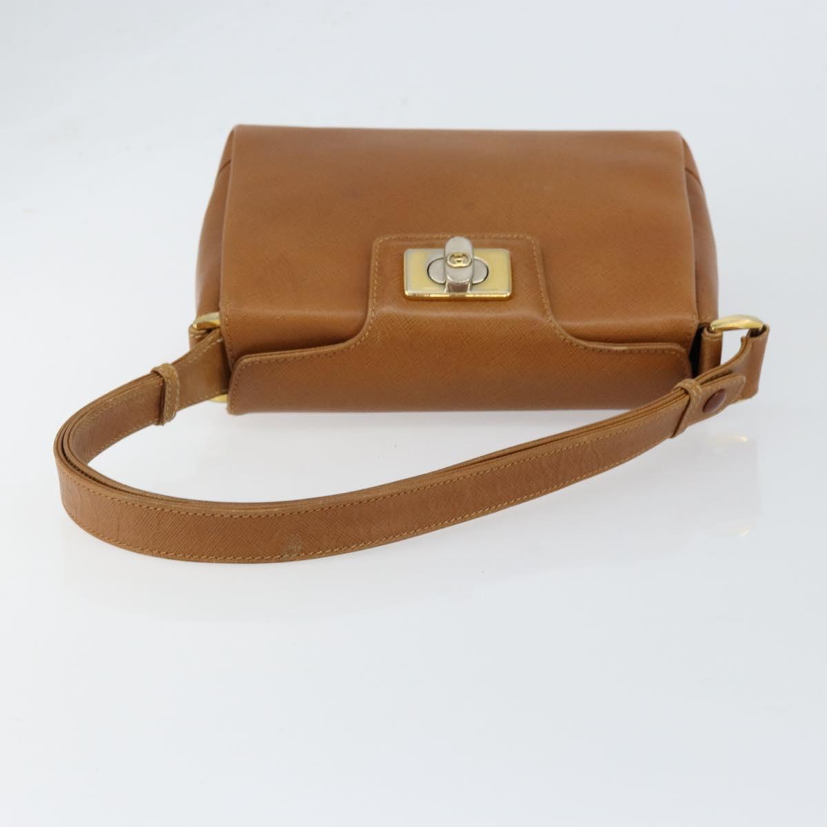 GUCCI Shoulder Bag Leather Brown Gold Auth SW1800