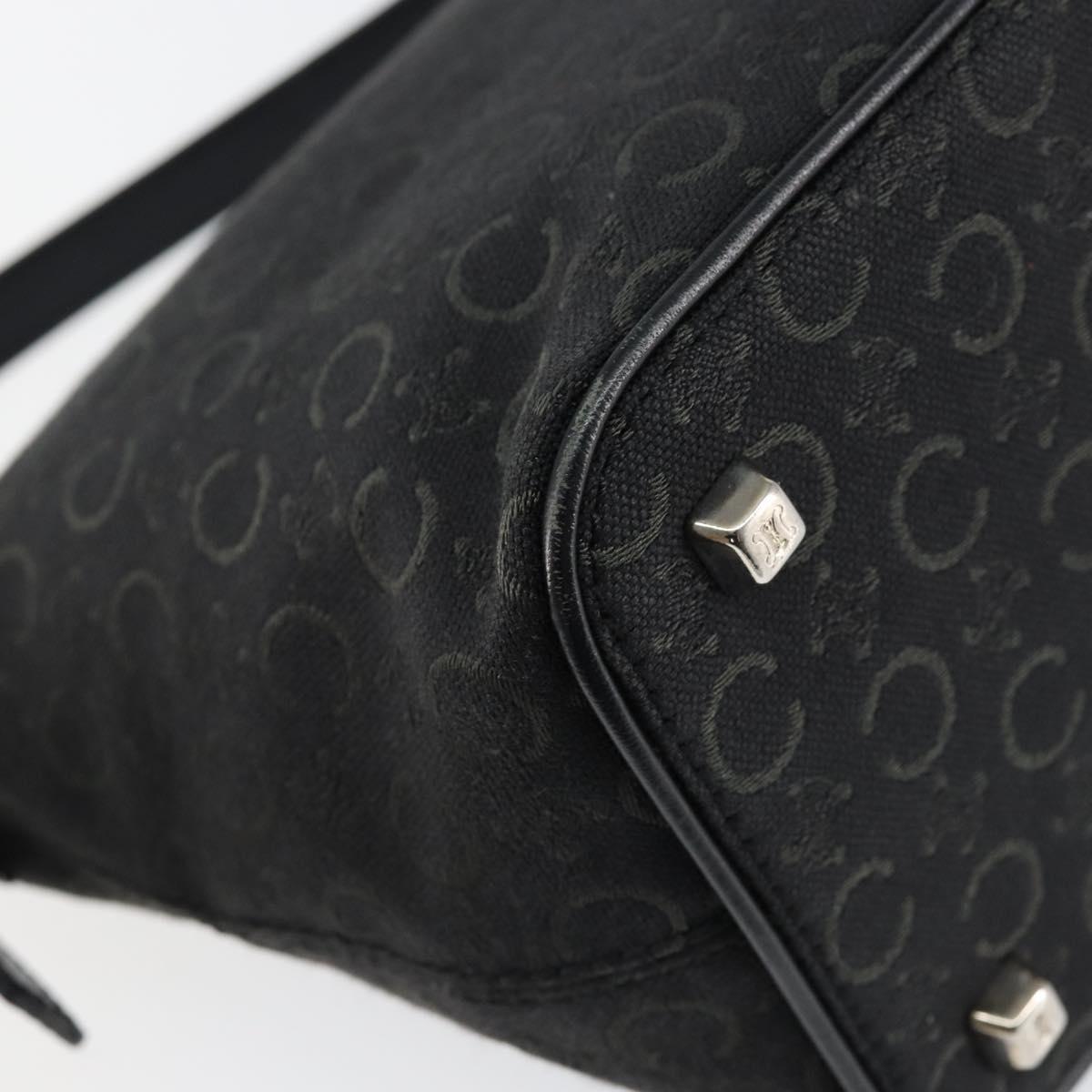 CELINE C Macadam Canvas Shoulder Bag Black Silver Auth SW1802