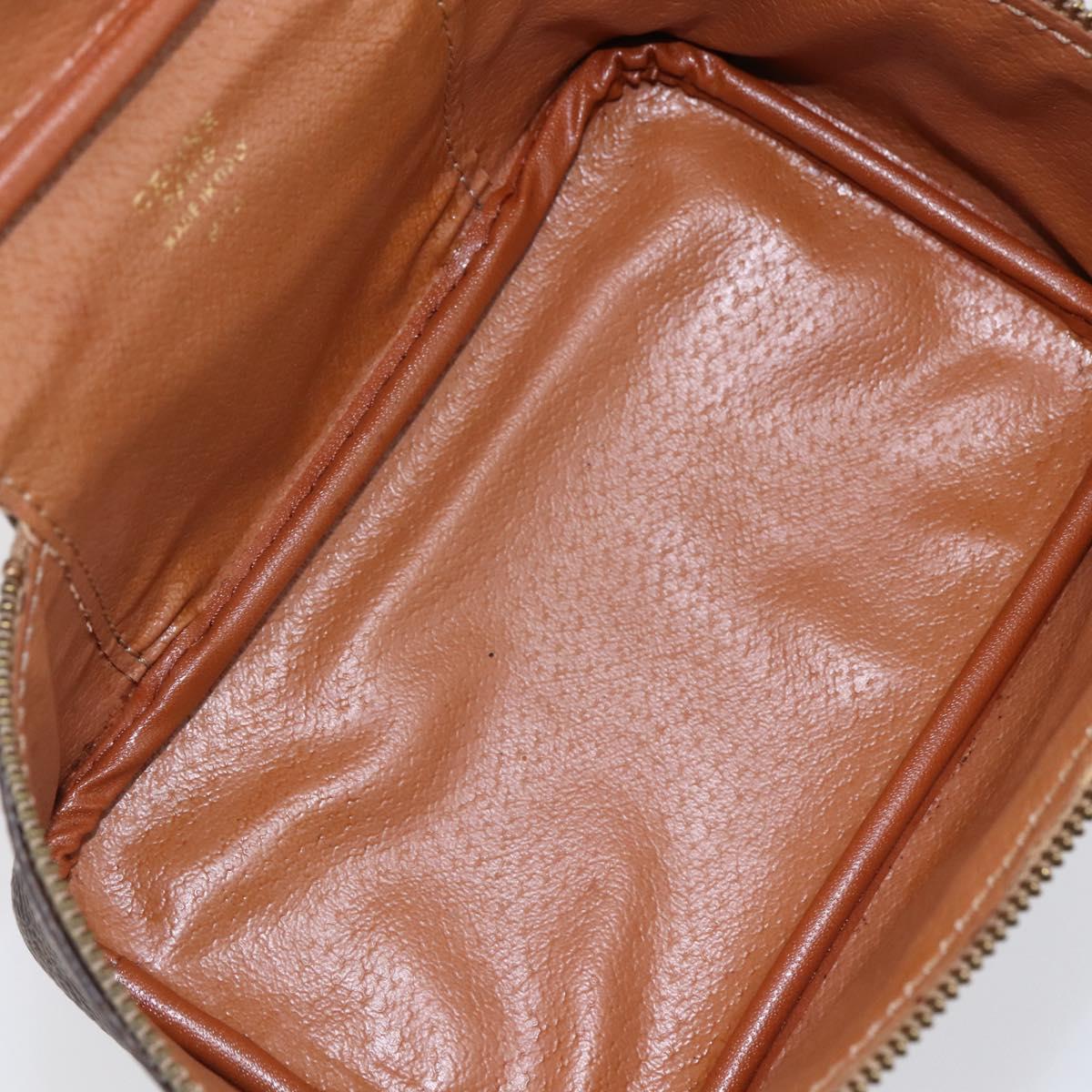 CELINE Macadam Canvas Vanity Pouch PVC Leather Brown Gold Auth SW1803