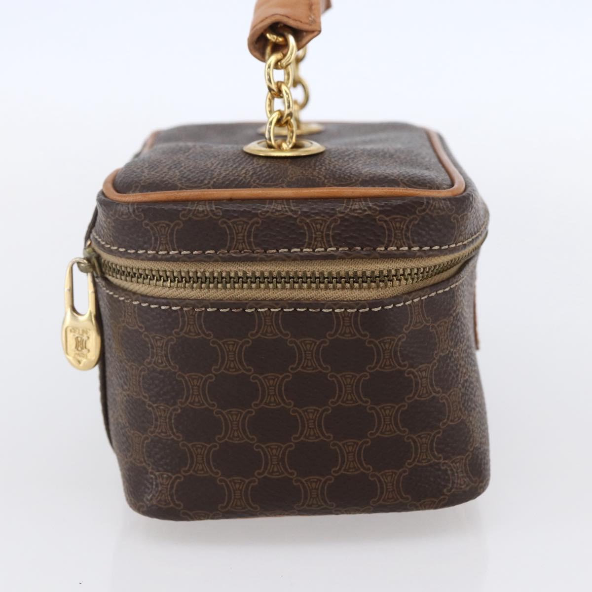 CELINE Macadam Canvas Vanity Pouch PVC Leather Brown Gold Auth SW1803