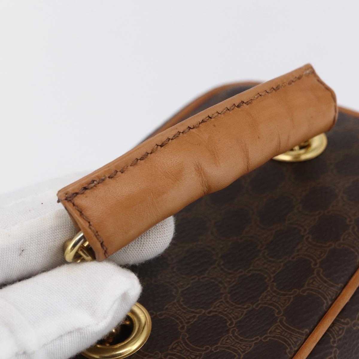 CELINE Macadam Canvas Vanity Pouch PVC Leather Brown Gold Auth SW1803