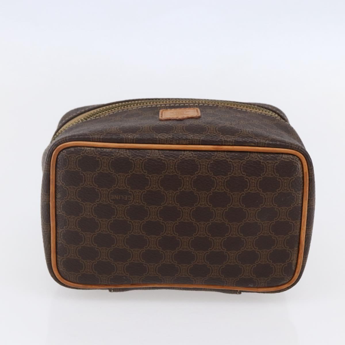CELINE Macadam Canvas Vanity Pouch PVC Leather Brown Gold Auth SW1803