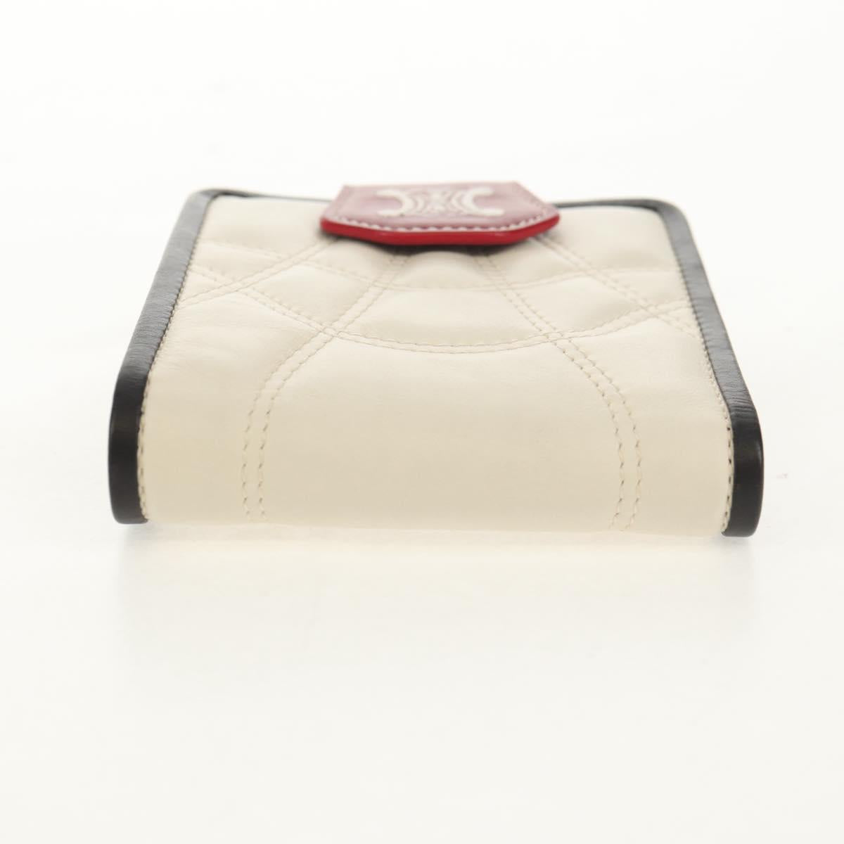 CELINE Bifold Wallet Leather White Auth SW1804AV