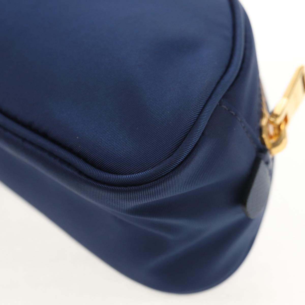 PRADA Clutch Bag Nylon Blue Gold Auth SW1822V