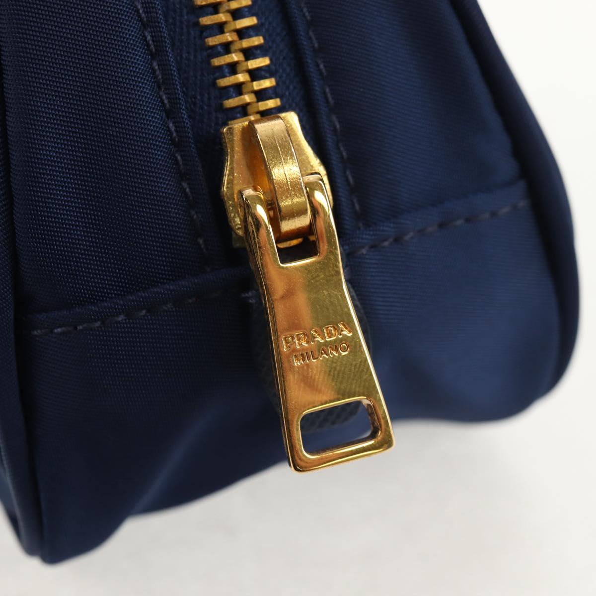 PRADA Clutch Bag Nylon Blue Gold Auth SW1822V
