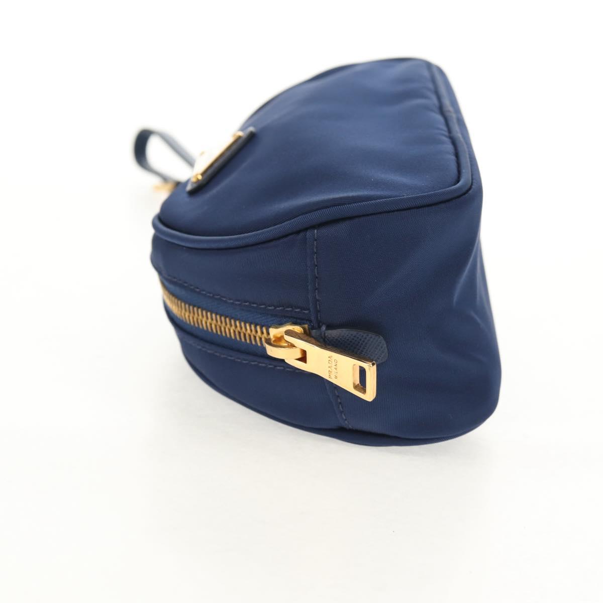 PRADA Clutch Bag Nylon Blue Gold Auth SW1822V