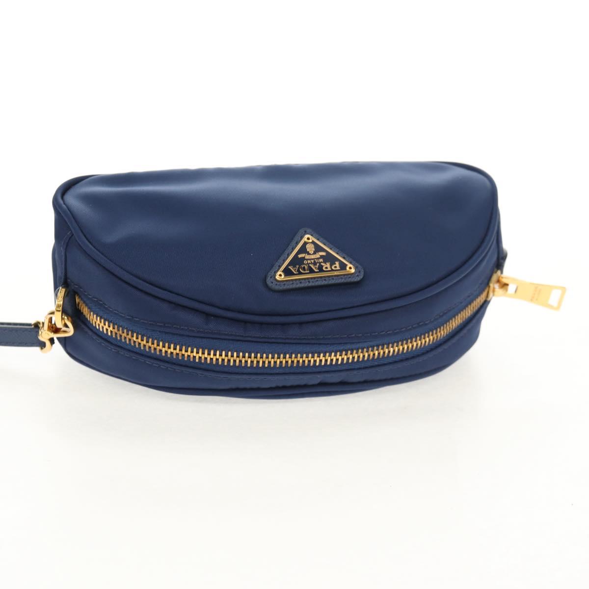 PRADA Clutch Bag Nylon Blue Gold Auth SW1822V