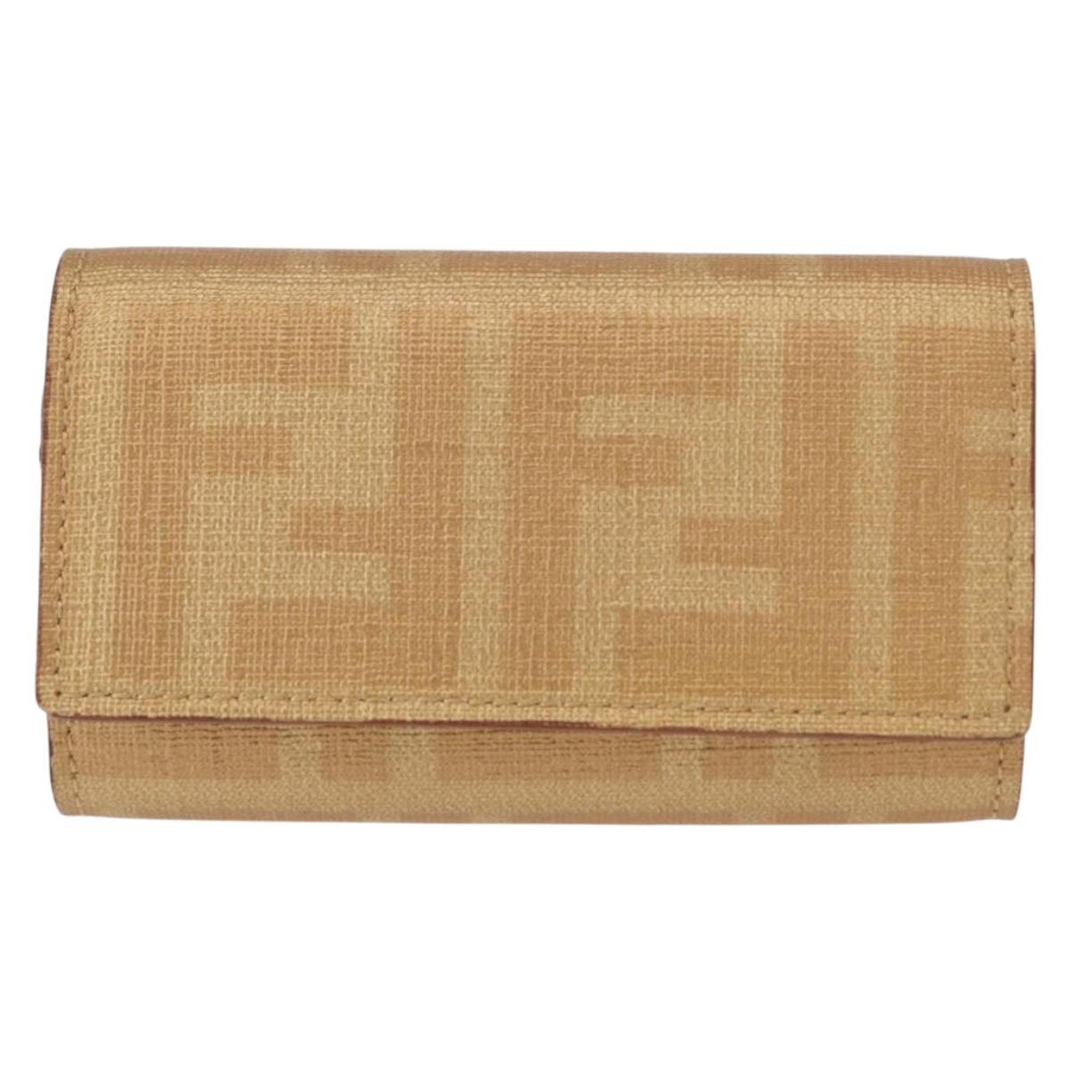 FENDI Zucca Canvas Key Case PVC Gold Auth SW1823A