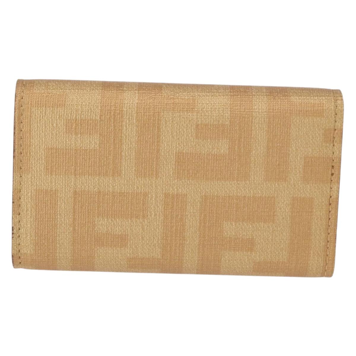 FENDI Zucca Canvas Key Case PVC Gold Auth SW1823A