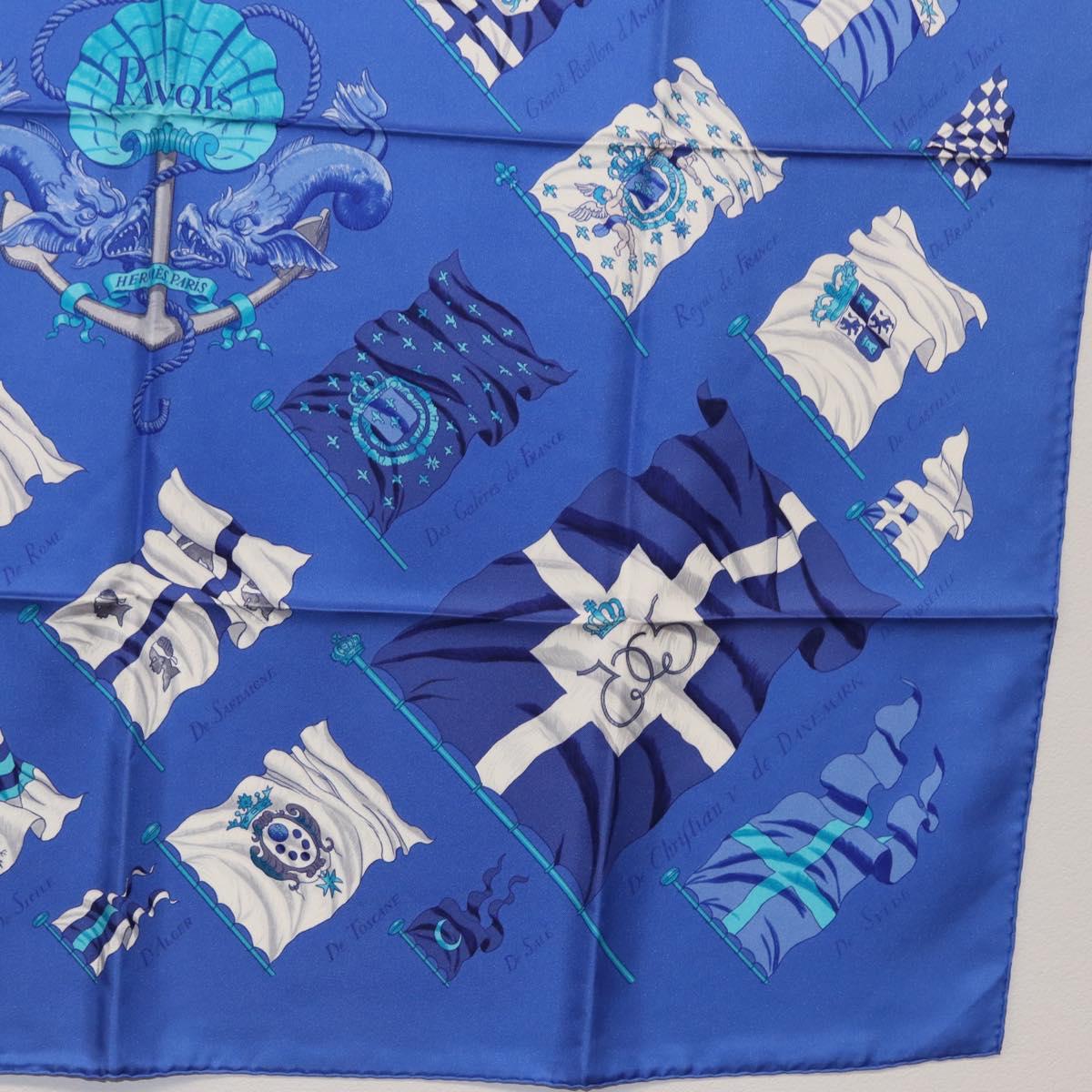 HERMES Carre 90 Scarf ""PAVOIS"" Silk Blue Auth SW1825M