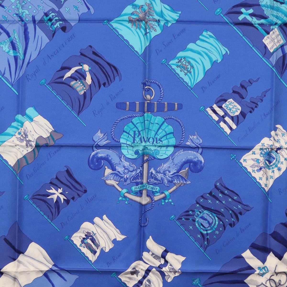 HERMES Carre 90 Scarf ""PAVOIS"" Silk Blue Auth SW1825M