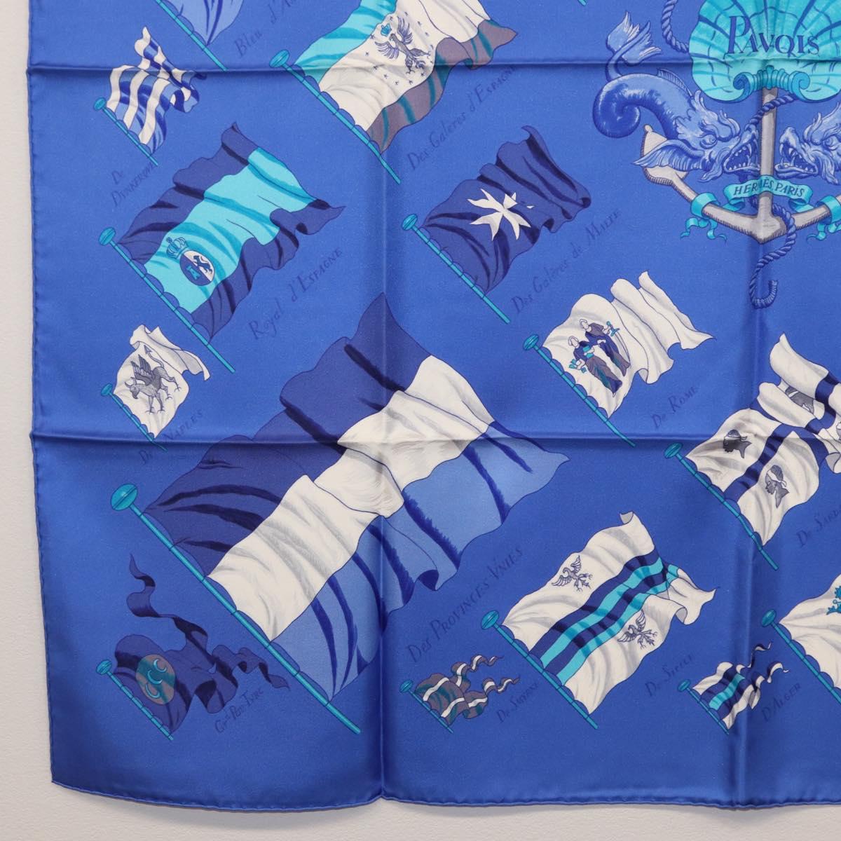 HERMES Carre 90 Scarf ""PAVOIS"" Silk Blue Auth SW1825M