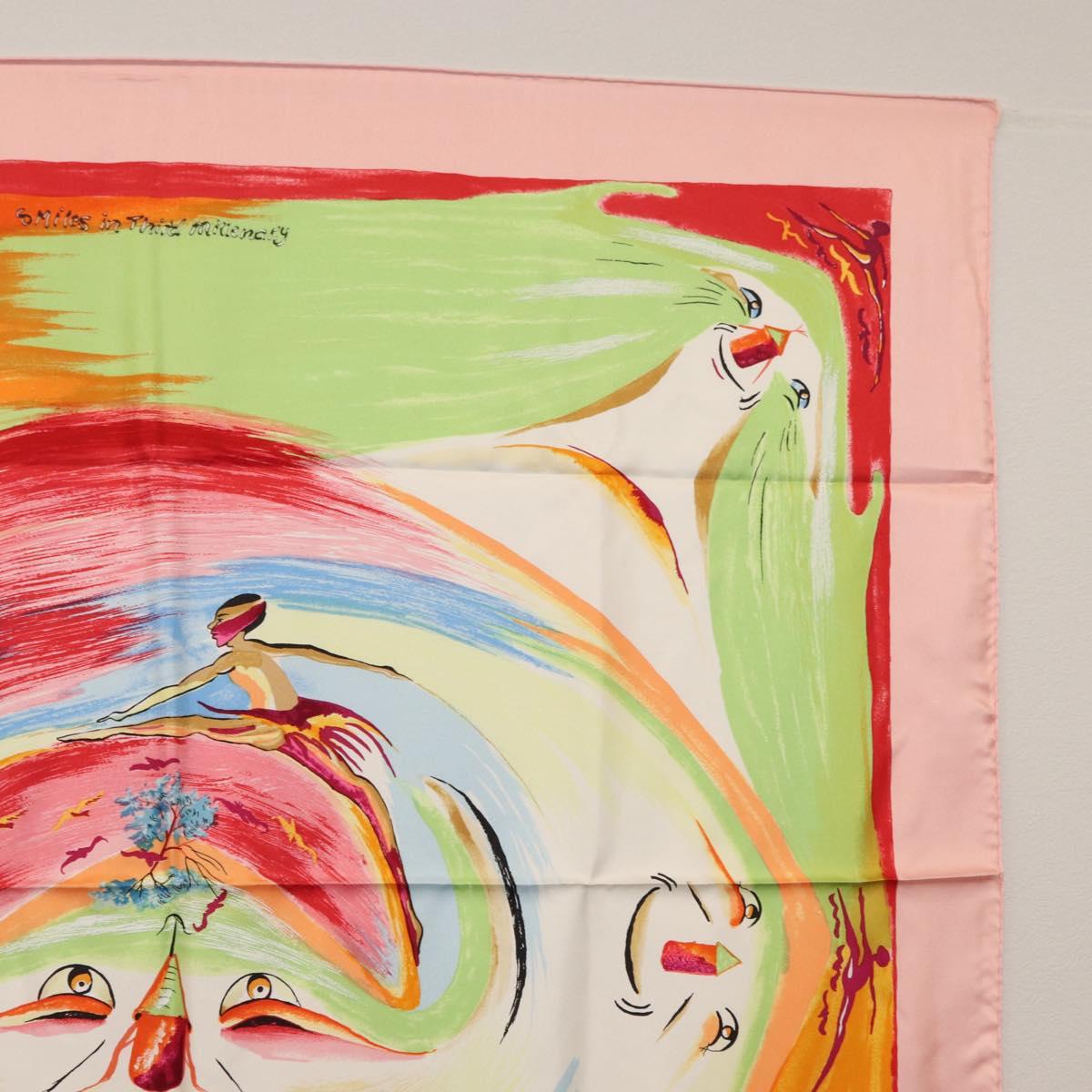 HERMES Carre 90 Scarf ""Smiles in Third millenary"" Silk Pink Auth SW1826M