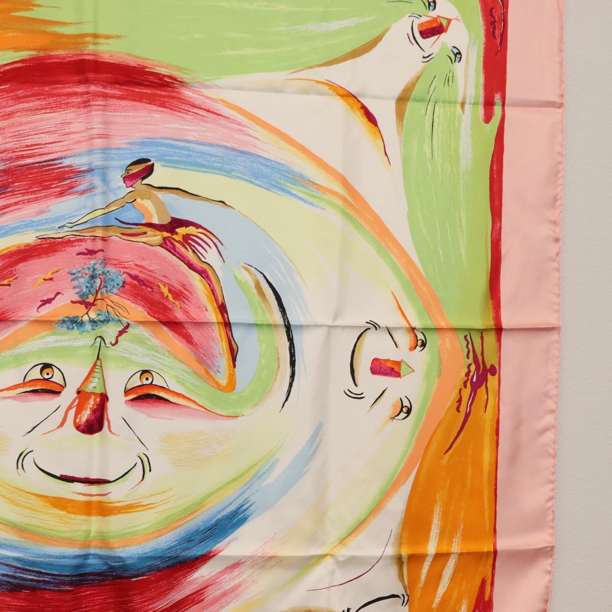 HERMES Carre 90 Scarf ""Smiles in Third millenary"" Silk Pink Auth SW1826M