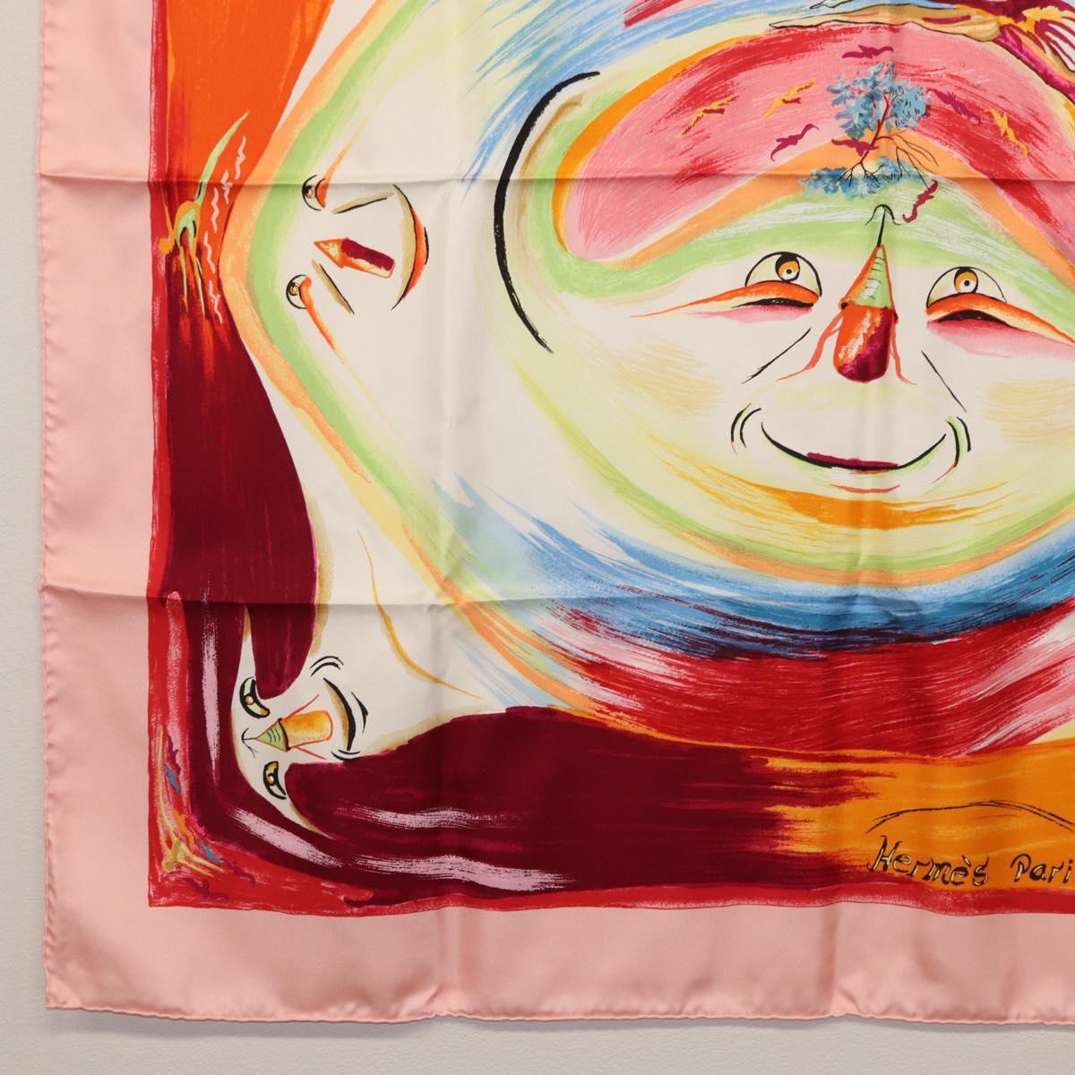 HERMES Carre 90 Scarf ""Smiles in Third millenary"" Silk Pink Auth SW1826M