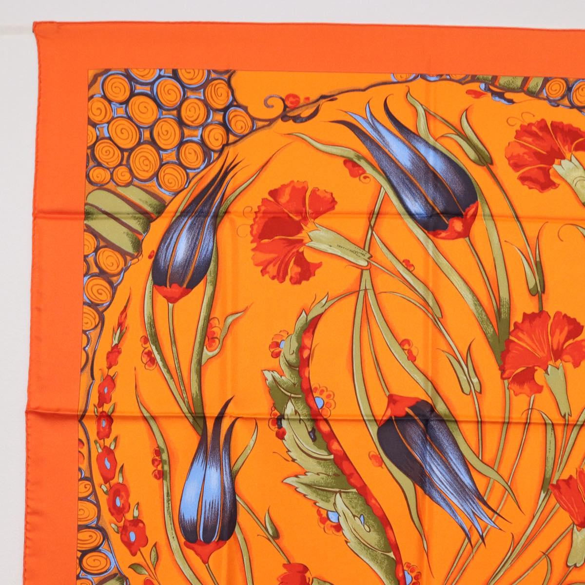 HERMES Carre 90 Scarf ""Ceramique Ottomane"" Silk Orange Auth SW1827M