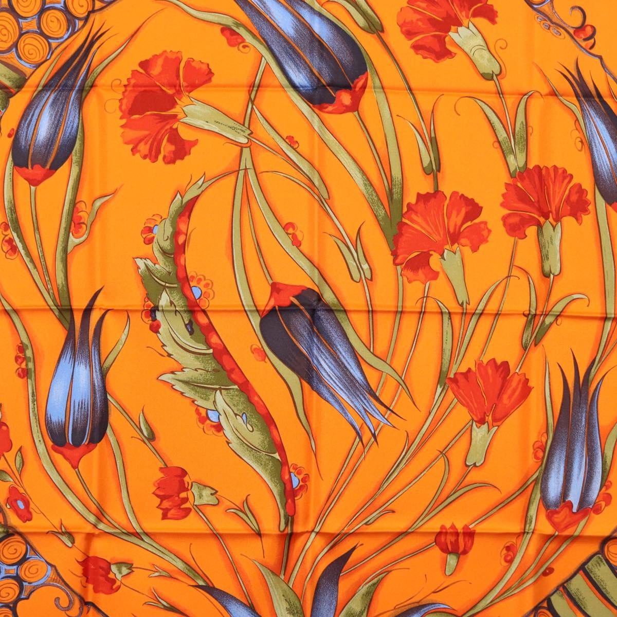 HERMES Carre 90 Scarf ""Ceramique Ottomane"" Silk Orange Auth SW1827M