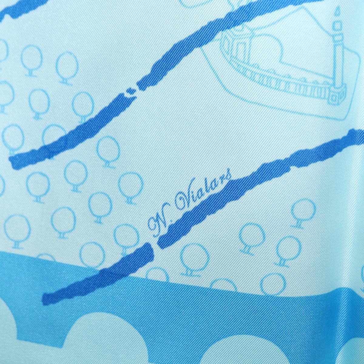 HERMES Carre 90 Scarf ""de passage a Paris"" Silk Light Blue Auth SW1828M