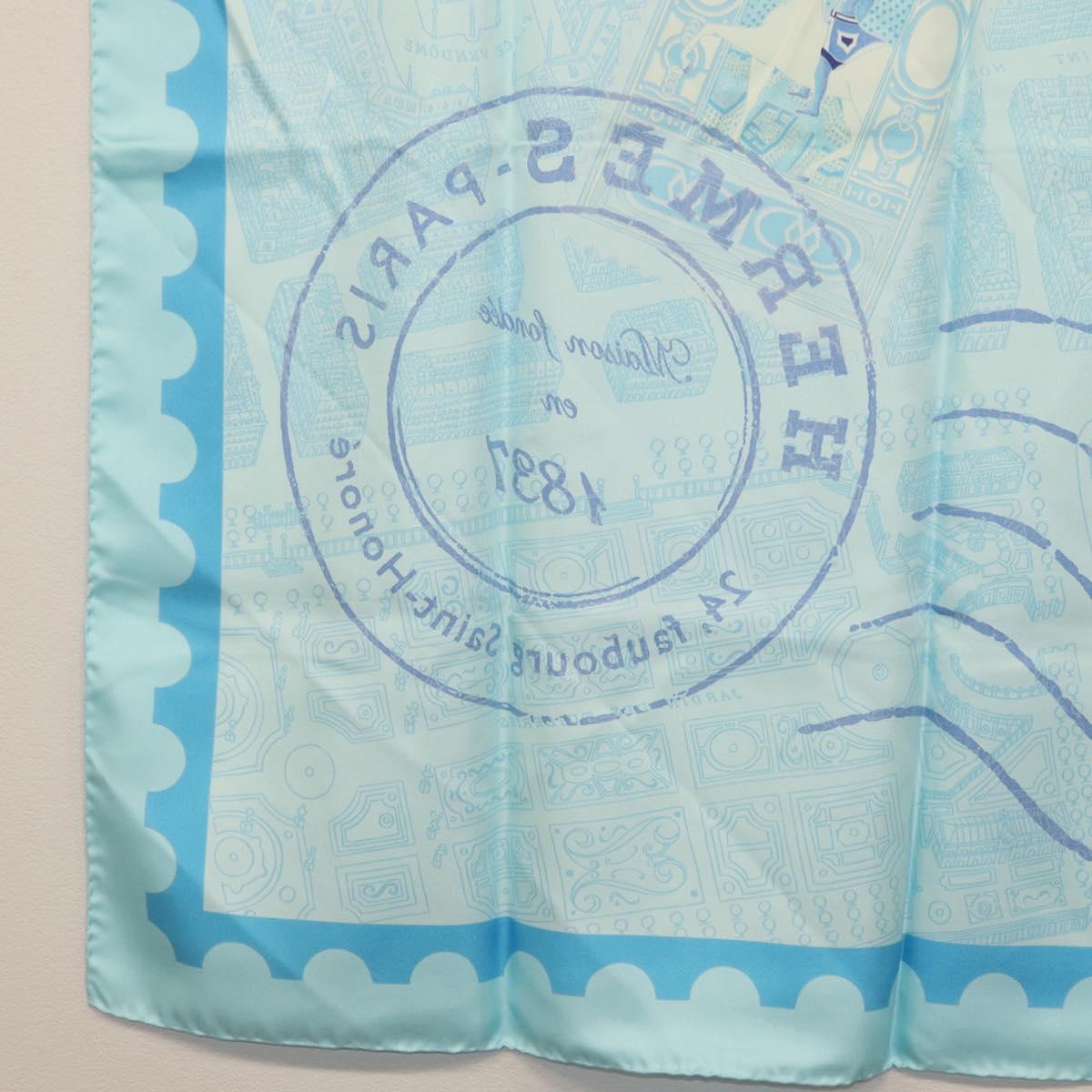 HERMES Carre 90 Scarf ""de passage a Paris"" Silk Light Blue Auth SW1828M