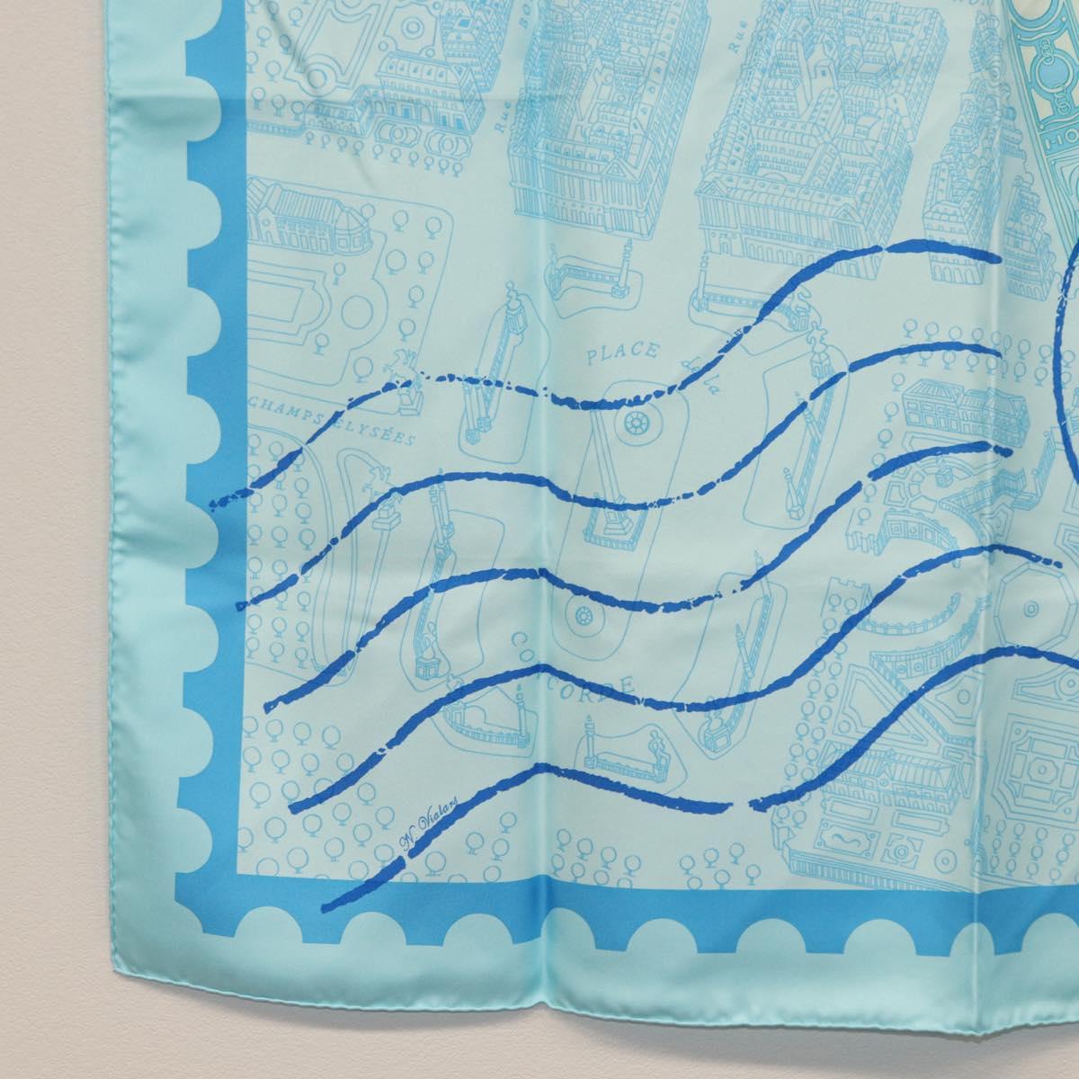 HERMES Carre 90 Scarf ""de passage a Paris"" Silk Light Blue Auth SW1828M