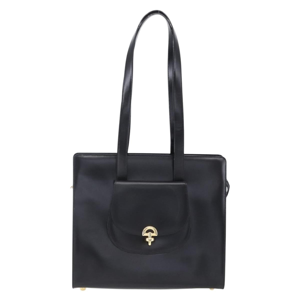 CELINE Tote Bag Leather Black Gold Auth SW1830