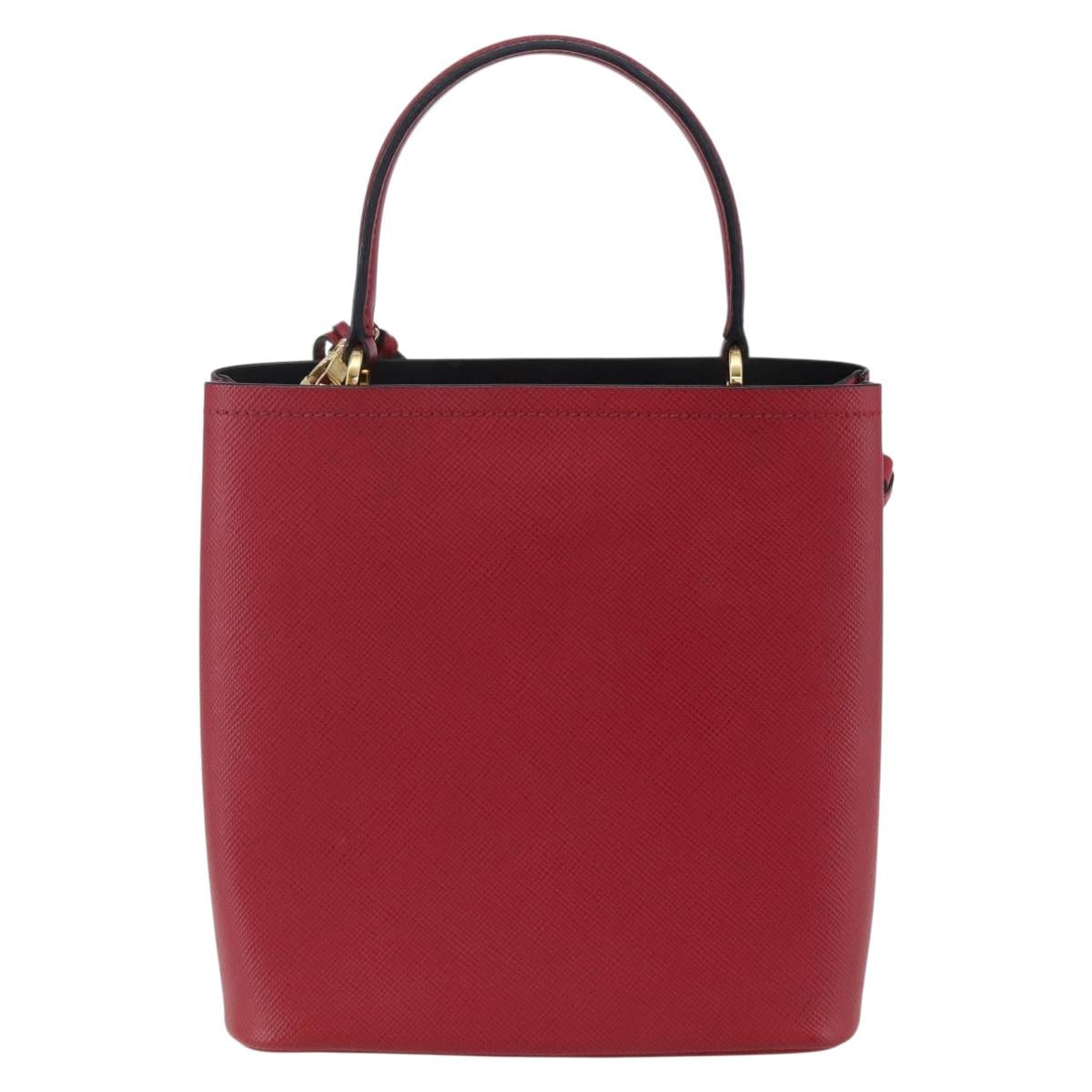 PRADA Panniers Hand Bag Safiano leather 2way Red Gold Auth SW1831V