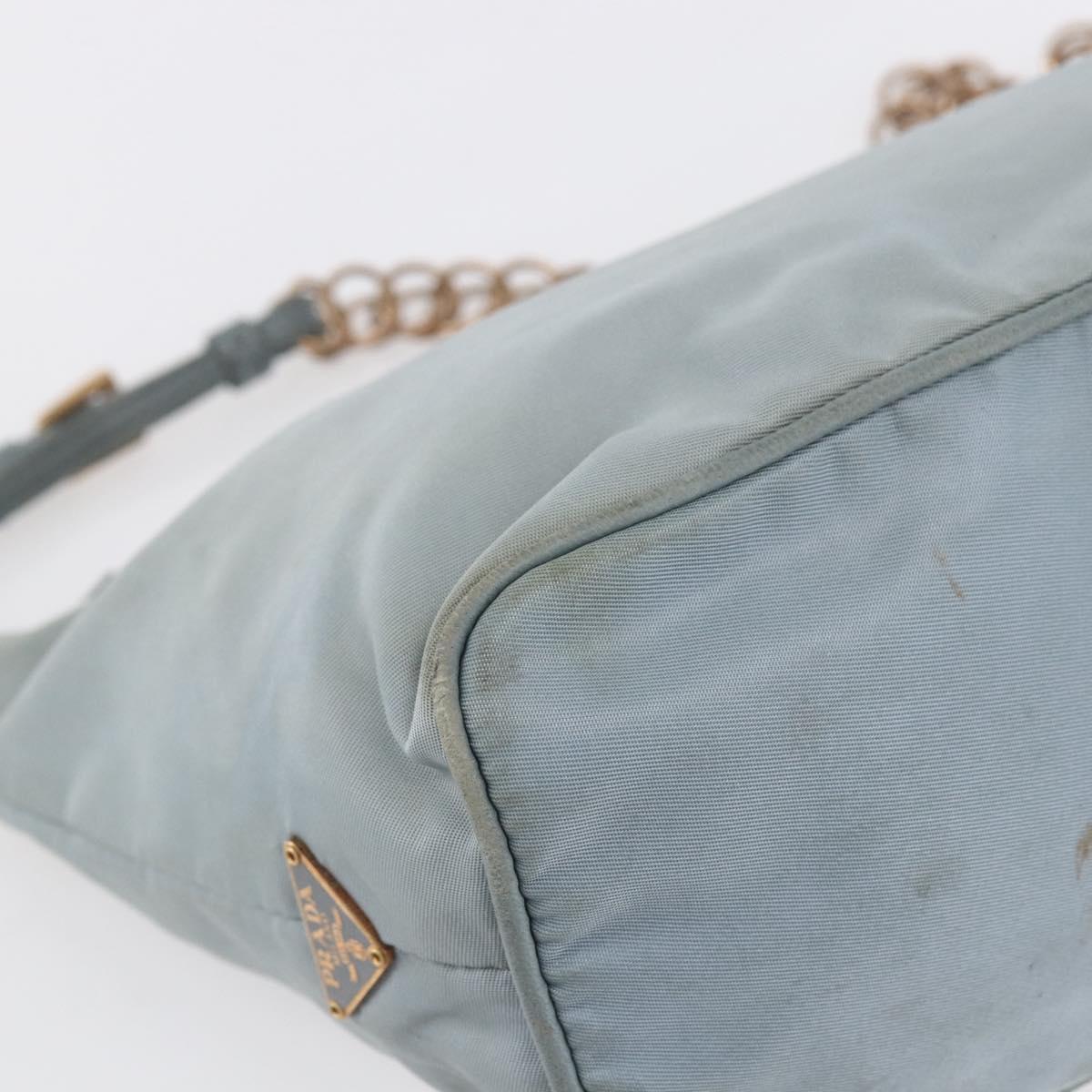 PRADA Chain Shoulder Bag Nylon Light Blue Gold Auth SW1832