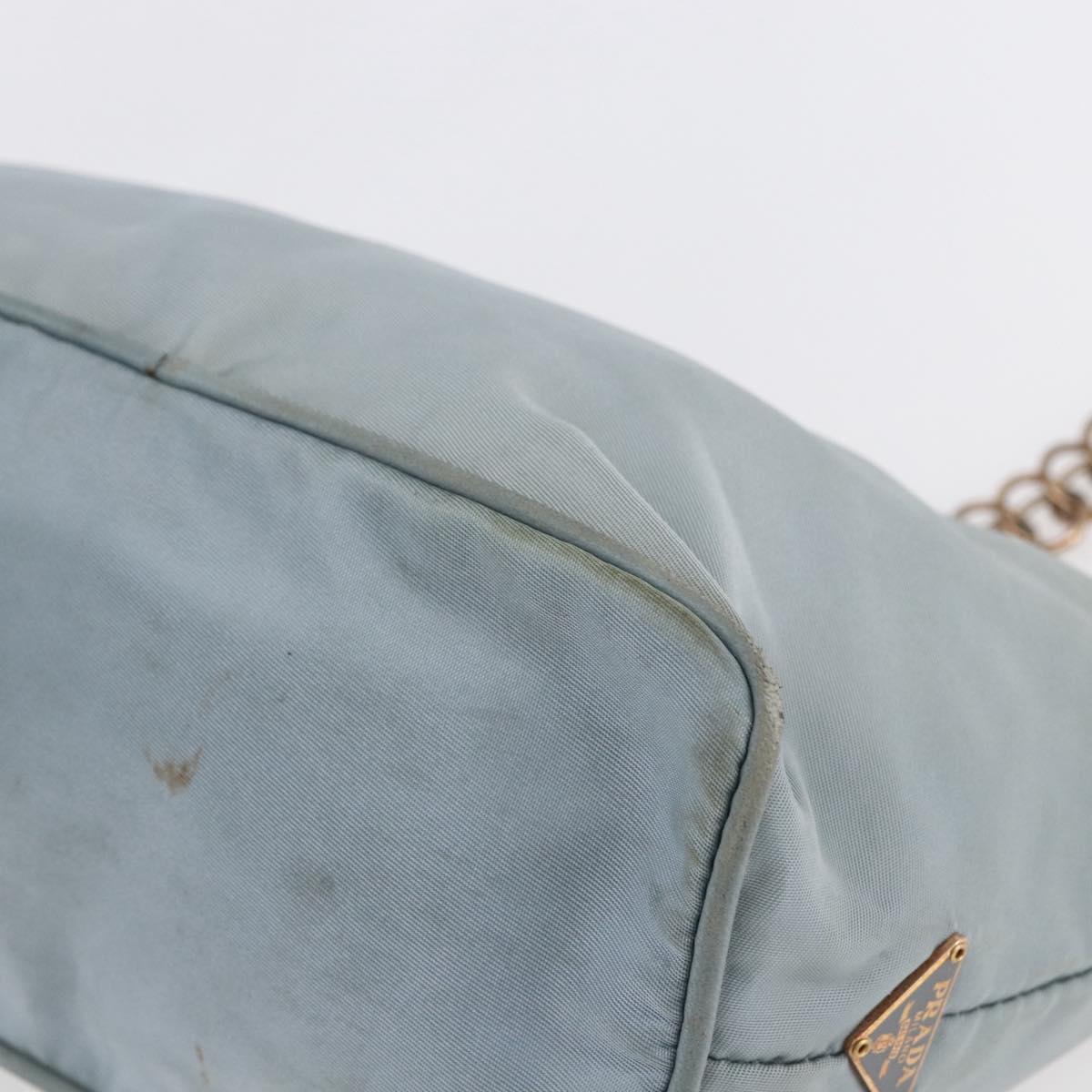 PRADA Chain Shoulder Bag Nylon Light Blue Gold Auth SW1832