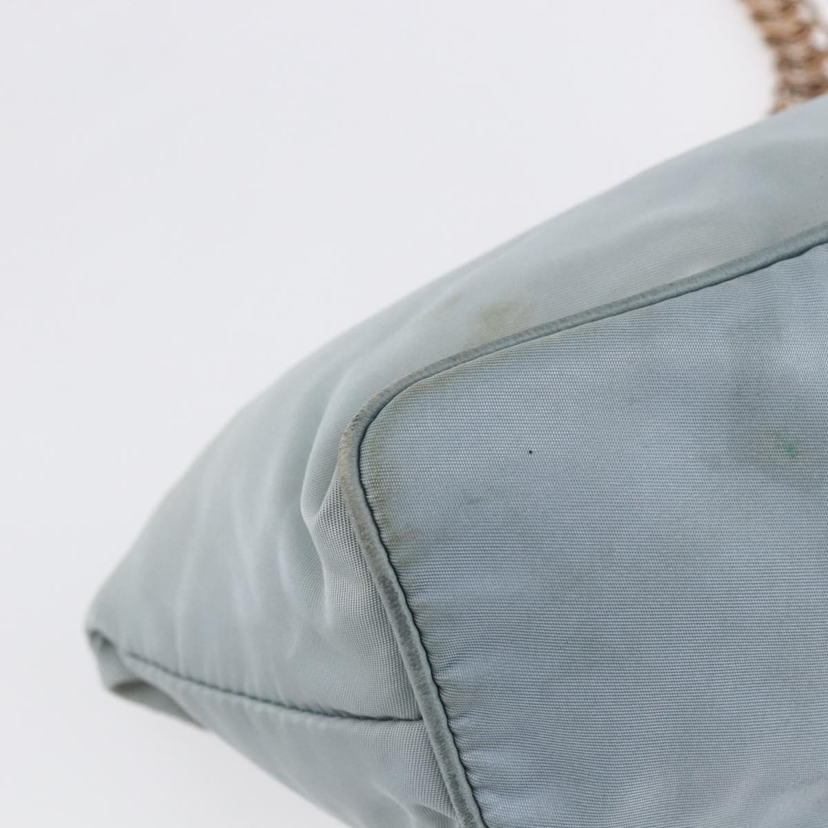 PRADA Chain Shoulder Bag Nylon Light Blue Gold Auth SW1832