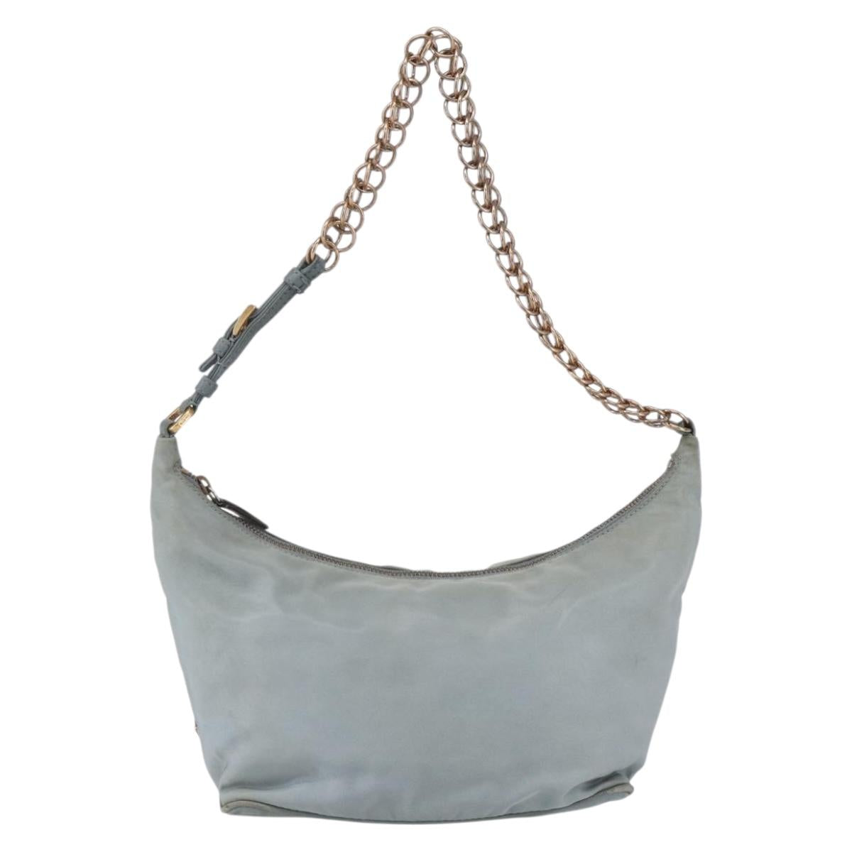 PRADA Chain Shoulder Bag Nylon Light Blue Gold Auth SW1832