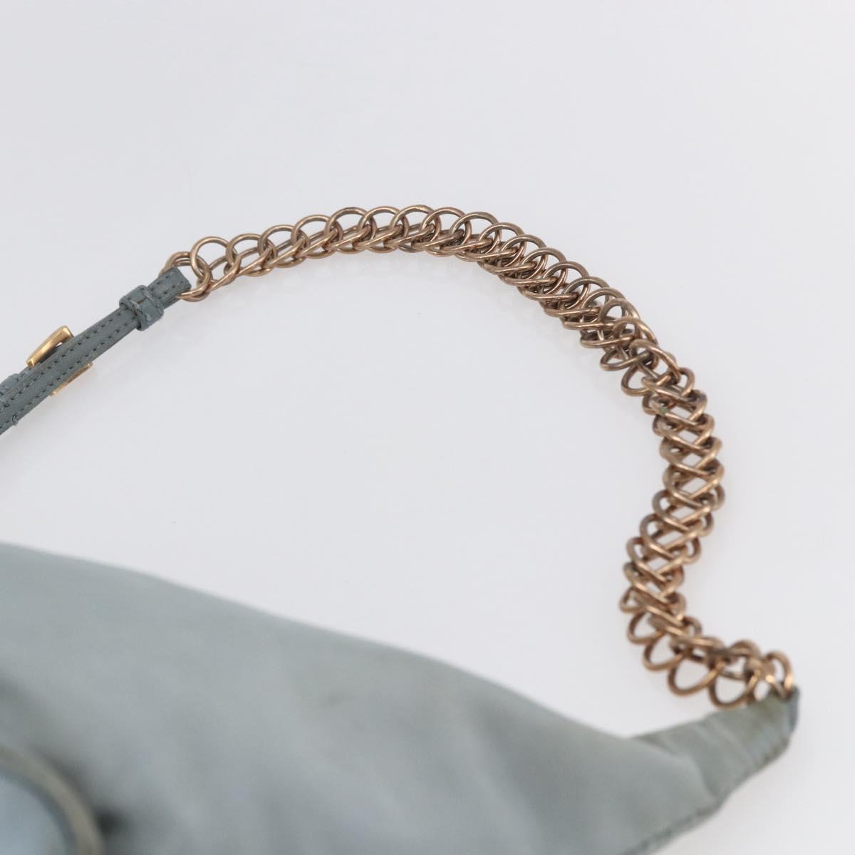 PRADA Chain Shoulder Bag Nylon Light Blue Gold Auth SW1832