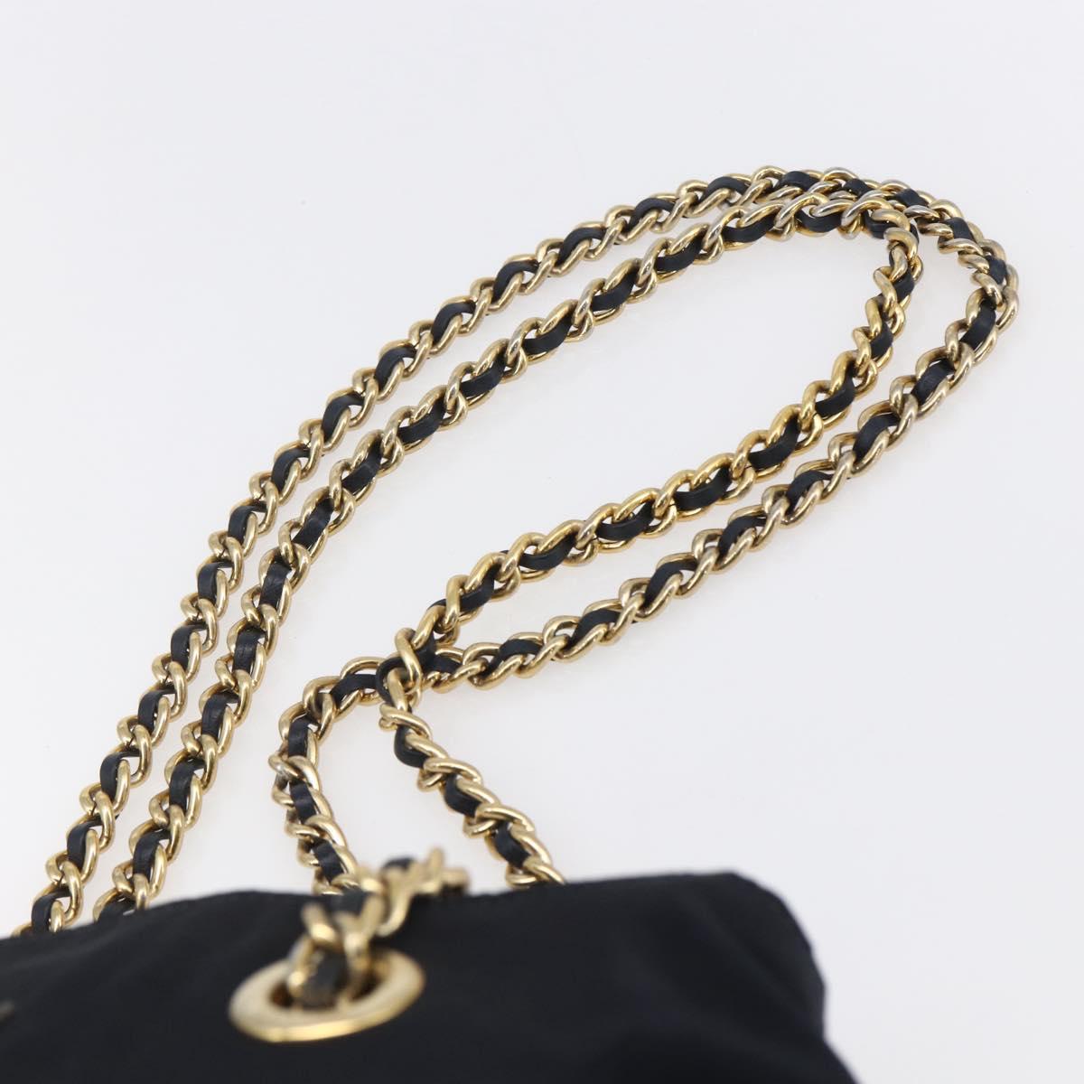 PRADA Chain Shoulder Bag Nylon Navy Gold Auth SW1835