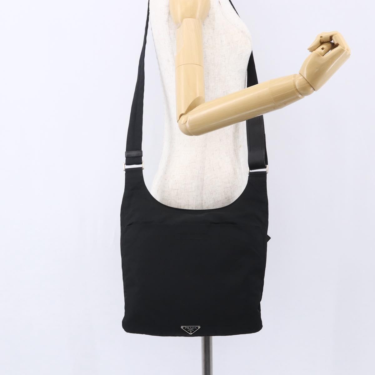 PRADA Shoulder Bag Nylon Black Silver Auth SW1836
