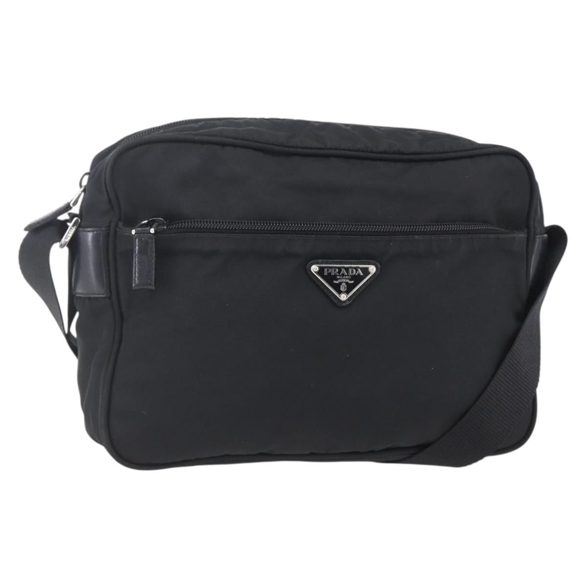 PRADA Shoulder Bag Nylon Black Silver Auth SW1837