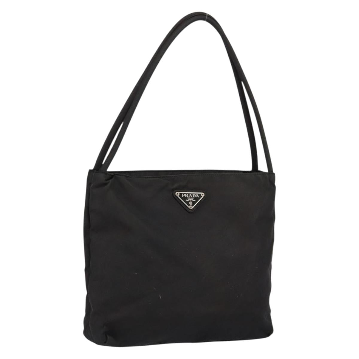 PRADA Tote Bag Nylon Black Silver Auth SW1839