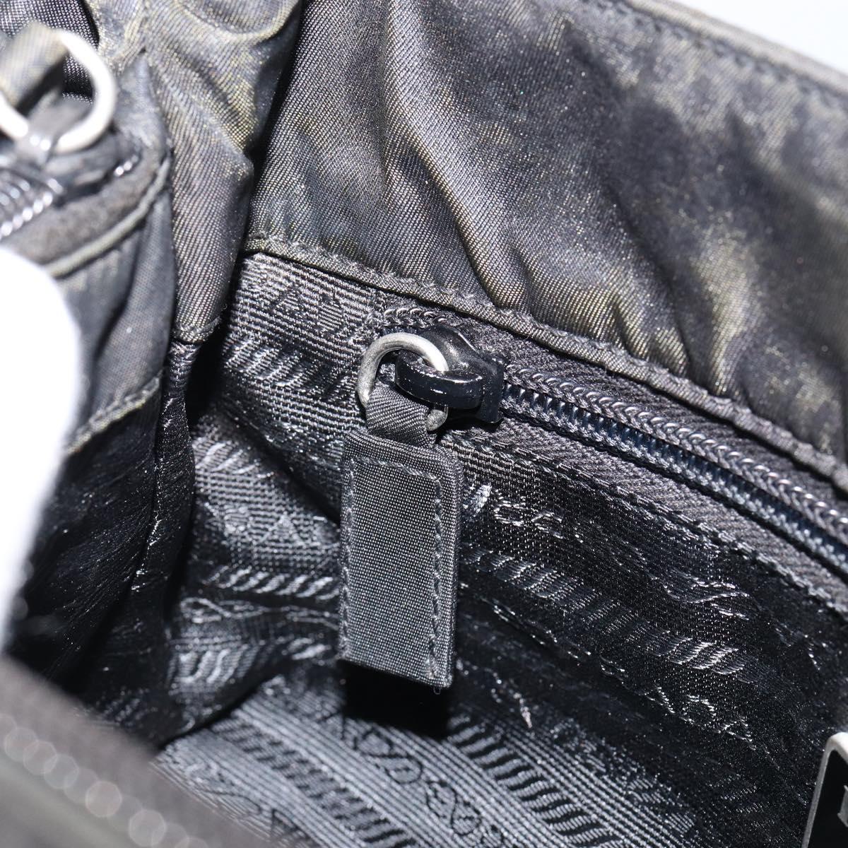 PRADA Tote Bag Nylon Black Silver Auth SW1839