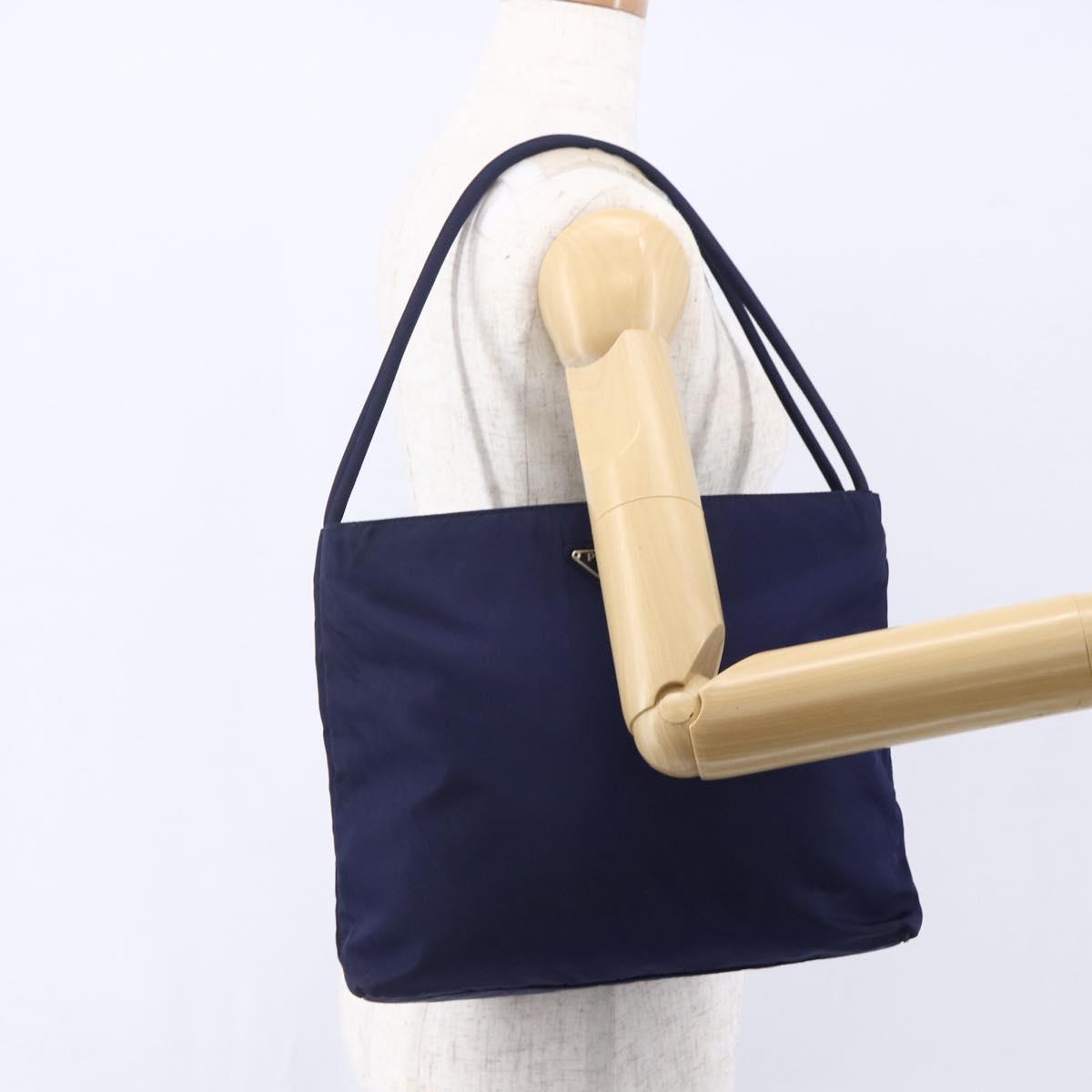 PRADA Tote Bag Nylon Navy Silver Auth SW1840