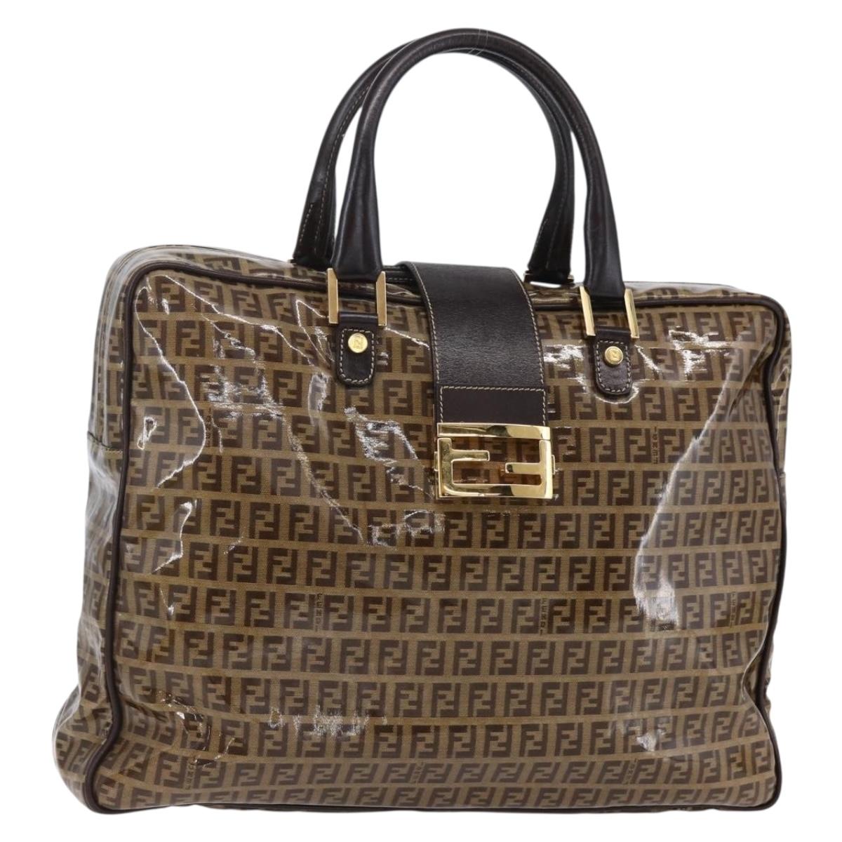 FENDI Zucchino Canvas Hand Bag Beige Gold Auth SW1844