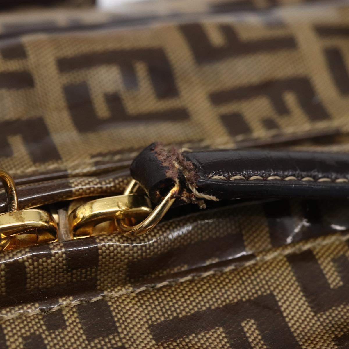 FENDI Zucchino Canvas Hand Bag Beige Gold Auth SW1844