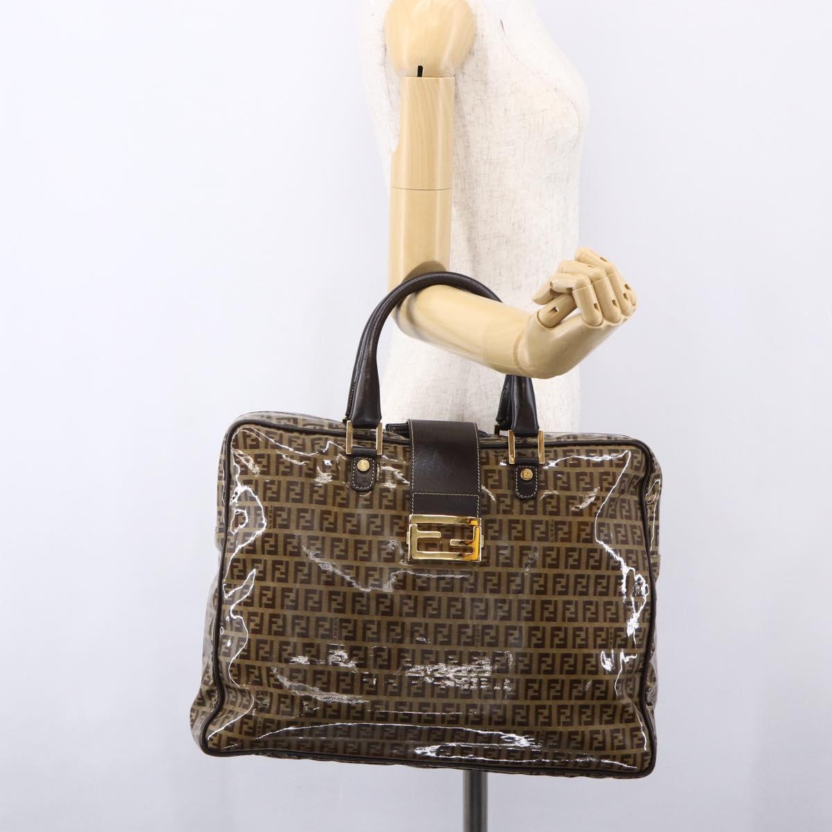 FENDI Zucchino Canvas Hand Bag Beige Gold Auth SW1844
