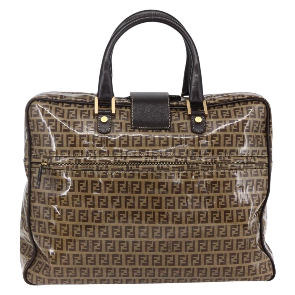 FENDI Zucchino Canvas Hand Bag Beige Gold Auth SW1844