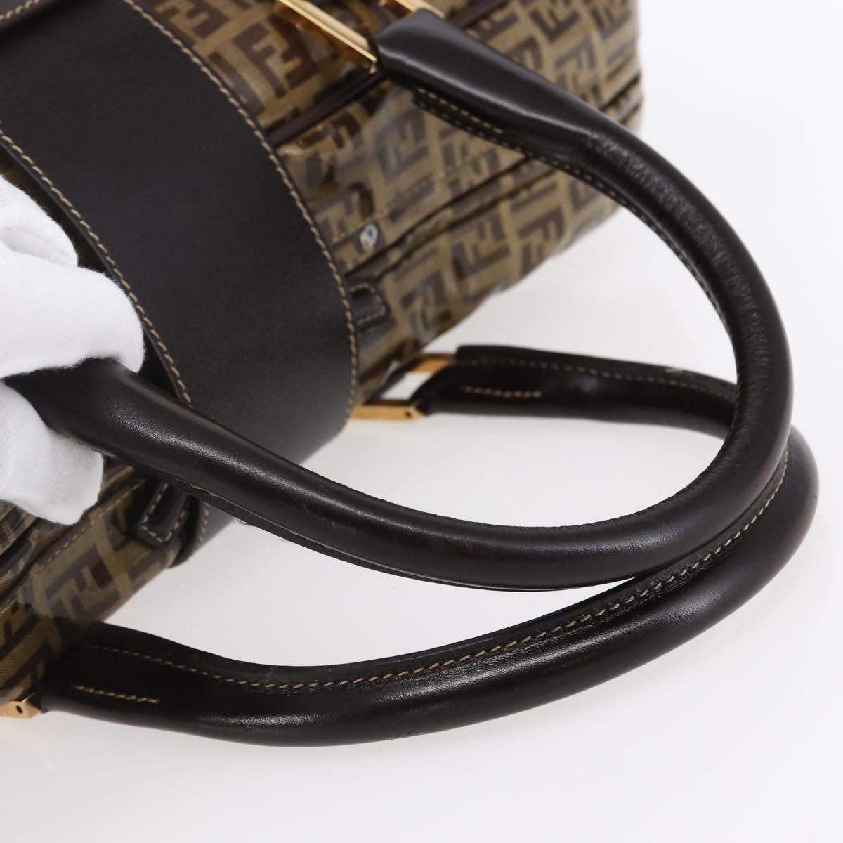 FENDI Zucchino Canvas Hand Bag Beige Gold Auth SW1844