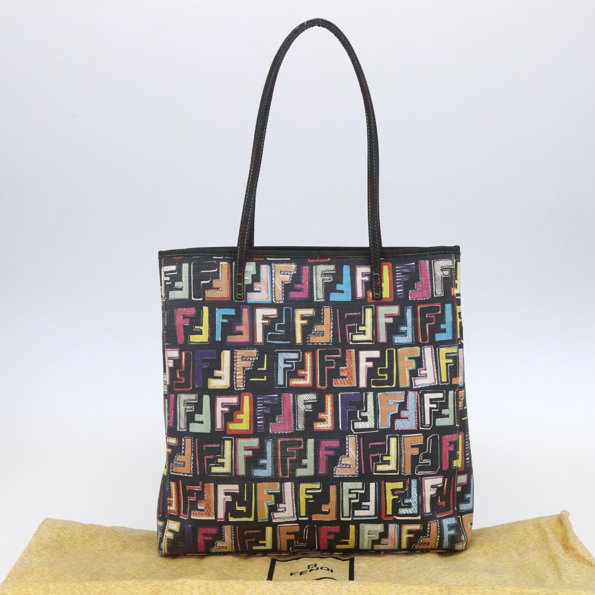 FENDI Zucca Canvas Tote Bag PVC Multicolor Gold Auth SW1846V