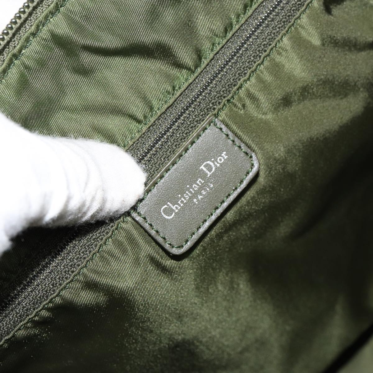 Christian Dior Trotter Canvas Shoulder Bag Green Silver Auth SW1847
