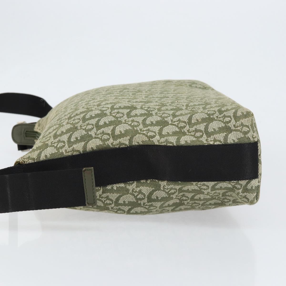 Christian Dior Trotter Canvas Shoulder Bag Green Silver Auth SW1847