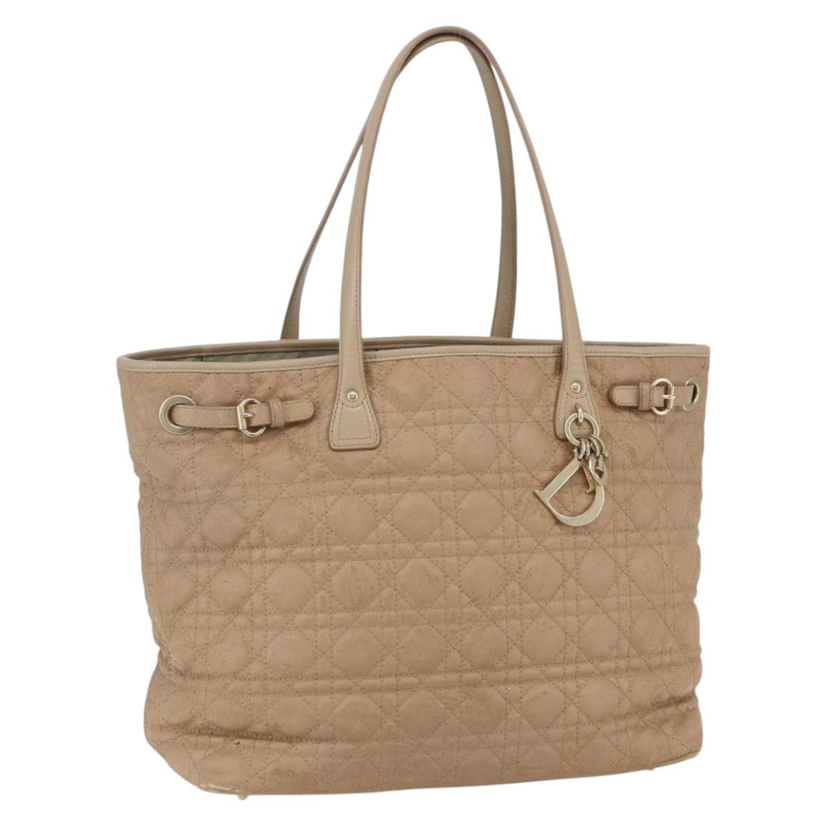 Christian Dior Canage Hand Bag Leather Beige Gold Auth SW1848