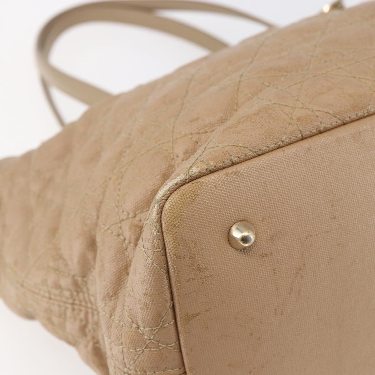 Christian Dior Canage Hand Bag Leather Beige Gold Auth SW1848